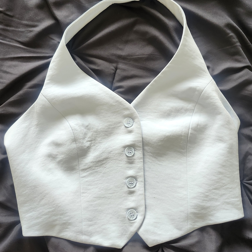 Christian Lacroix Blue Buttoned Halter Vest